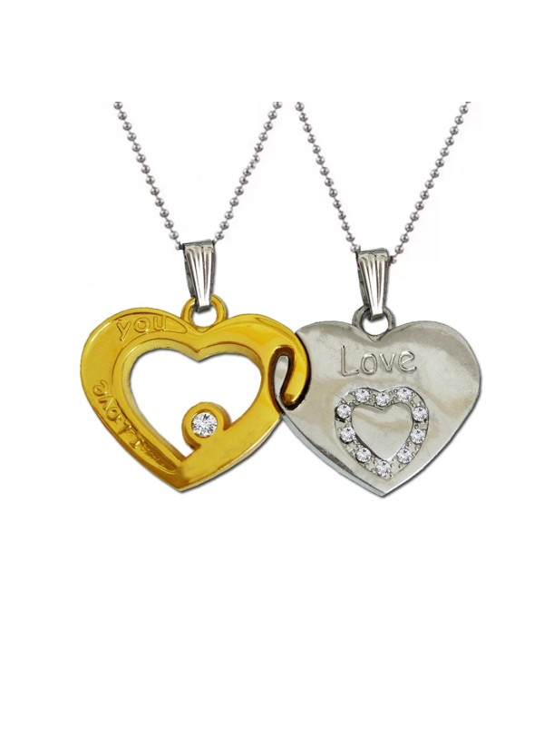 Two Pieces Couple Heart Shape Necklace by Menjewell 